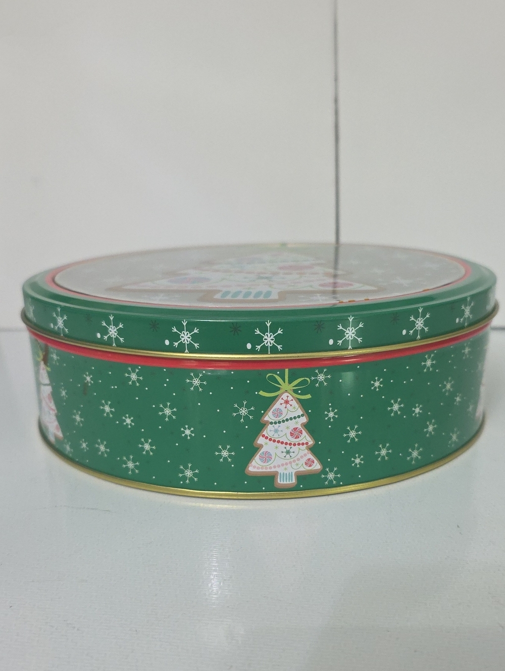Holiday Green Decorative Tin with Christmas Tree Design